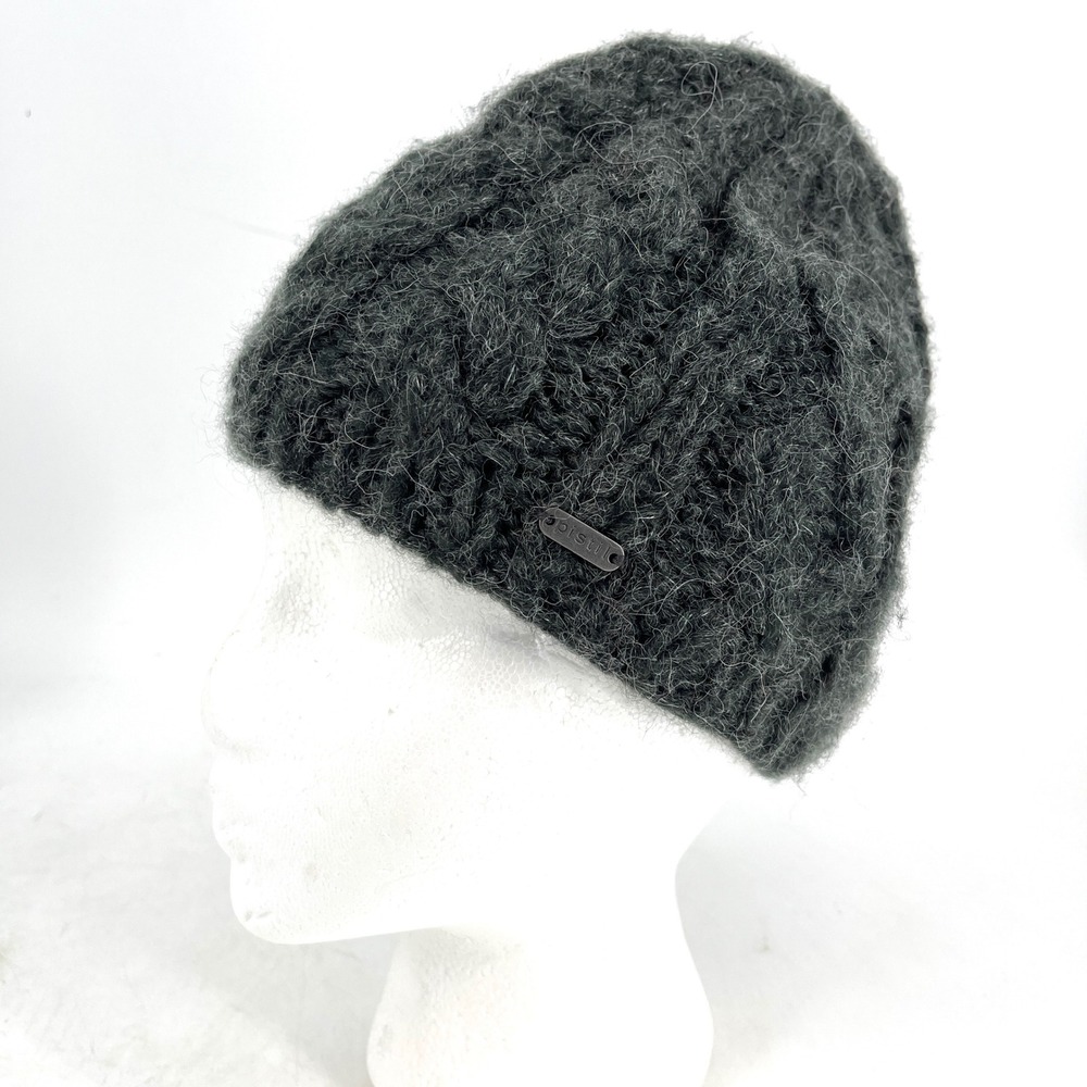 Pistil Chunky Knit‎ Beanie Hat Charcoal Grey Cable Knit Alpaca Blend
